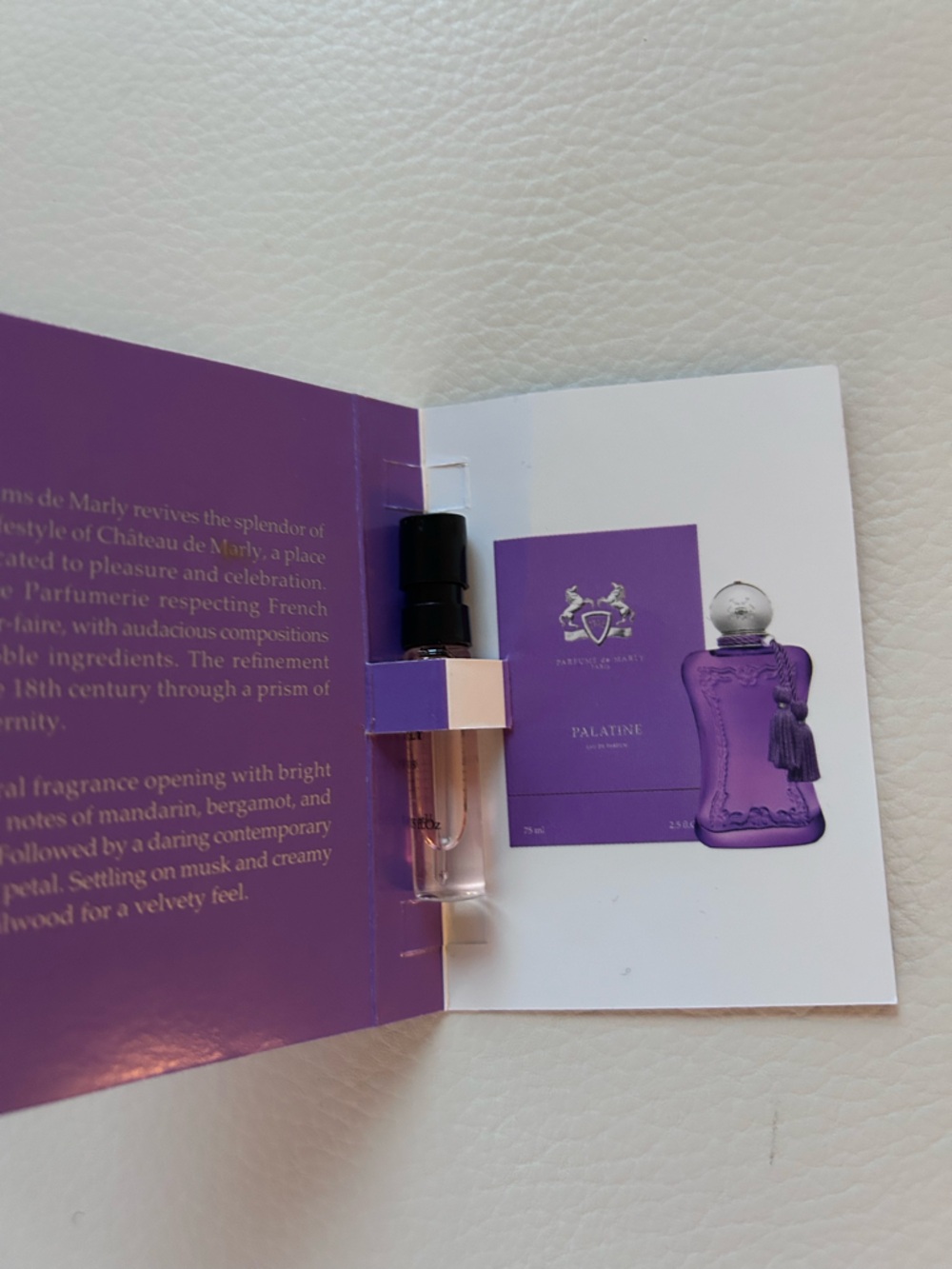 Parfum de Marly Purple Perfume Sample Vial with Branded Card Insert